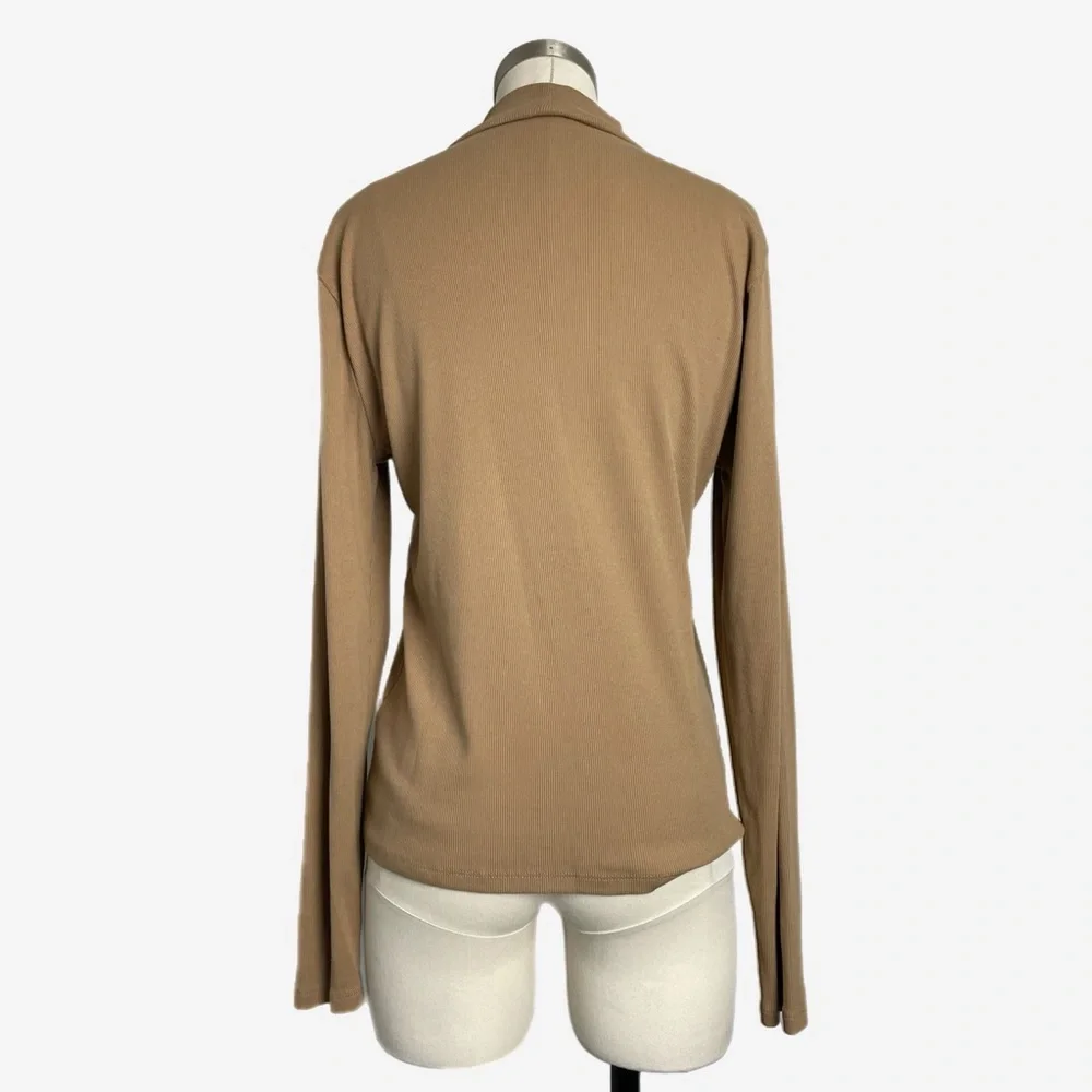 Jcrew Factory Brown ribbed slim mockneck long sleeve top neutral minimalist L